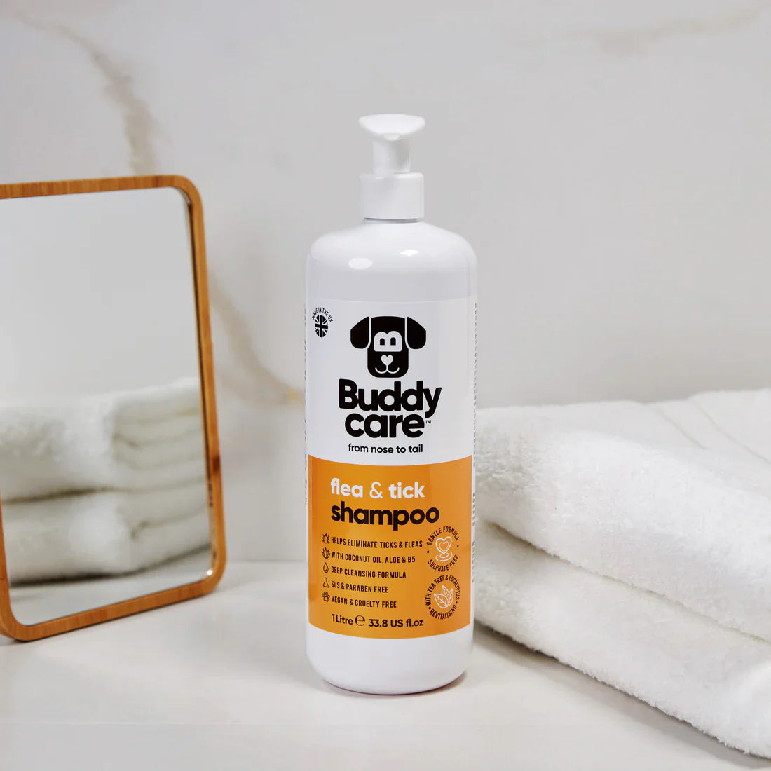 Buddy Care Flea & Tick Dog Shampoo – Natural Protection with Tea Tree, Eucalyptus & Coconut Oil