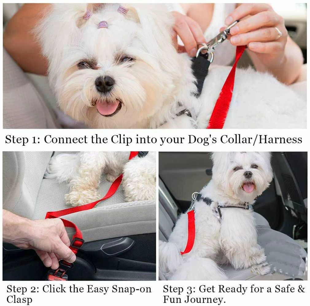 Adjustable Dog / Cat Car Seat Belt – Pet Travel Safety Harness Restraint Strap for Car