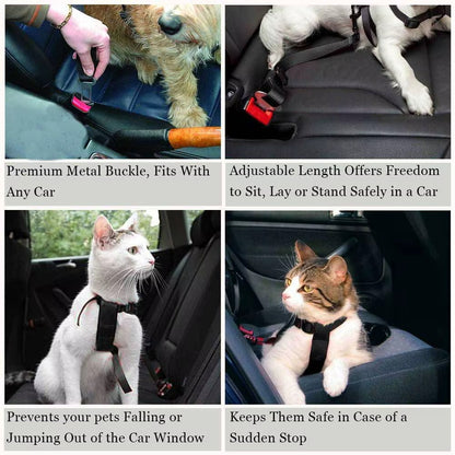 Adjustable Dog / Cat Car Seat Belt – Pet Travel Safety Harness Restraint Strap for Car